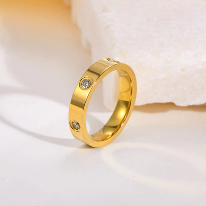 Dainty Cubic Zirconia Love Promise Rings for Women, Gold Plated Stainless Steel Wedding Band Jewelry to Girls Lover
